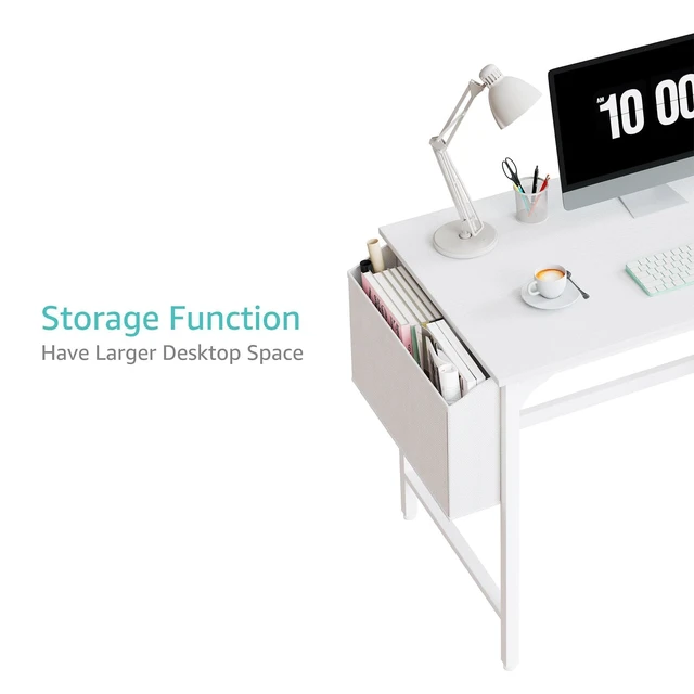Alt view image 7 of 7 - White Small Desk with Drawers - 40 Inch Computer Desk for Small Space Home Office, Modern Simple Study Writing Table PC Desks