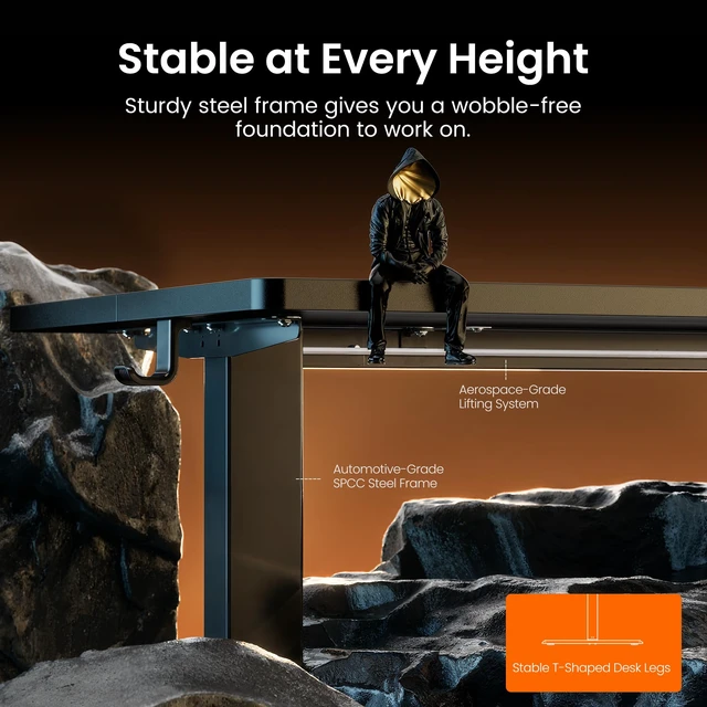 Alt view image 4 of 7 - 48 X 24 Inch Height Adjustable Electric Standing Desk, Black | Stand Up office Desk, Home Office Computer Desk with 4 Memory Presets, Stable Steel Frame, 176 lbs Capacity, Easy Assembly