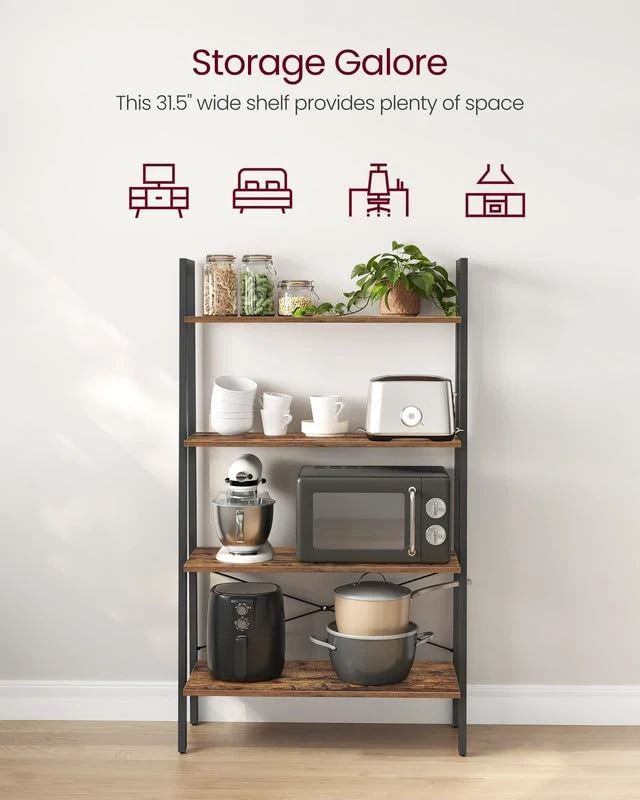 Alt view image 2 of 6 - Ladder Shelf, Bookcase Book Shelf, Storage Shelves, 4-Tier, 31.5In | Bookshelves, Narrow bookshelf, Toddler bookshelf, Kitchen, Rustic Brown and Matte Black, BARNET Collection ULLS144B01