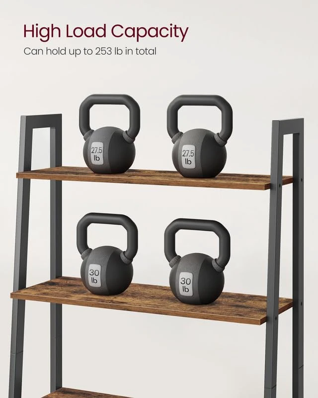 Alt view image 3 of 6 - Ladder Shelf, Bookcase Book Shelf, Storage Shelves, 4-Tier, 31.5In | Bookshelves, Narrow bookshelf, Toddler bookshelf, Kitchen, Rustic Brown and Matte Black, BARNET Collection ULLS144B01