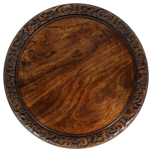 Alt view image 3 of 7 - Solid Wood End Table - Hand Carved Folding Accent Side Table | Jaipur Antique Brown 18x18 inch Round Table - No Tools Assembly - Small Spaces Entryway Farmhouse Living Room Bedside Table