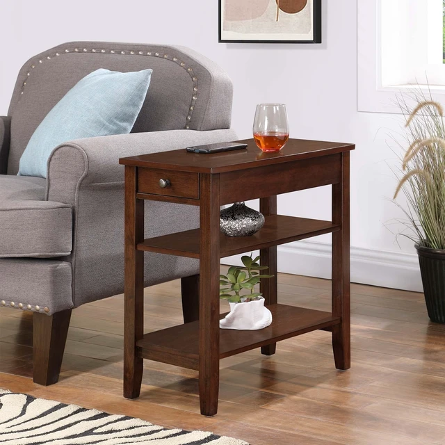 Alt view image 2 of 7 - American Heritage Chairside End Table 23.25" - Classic Narrow Side Accent with Storage Drawer & Shelves for Modern Living Room or Transitional Bedroom Nightstand, Espresso