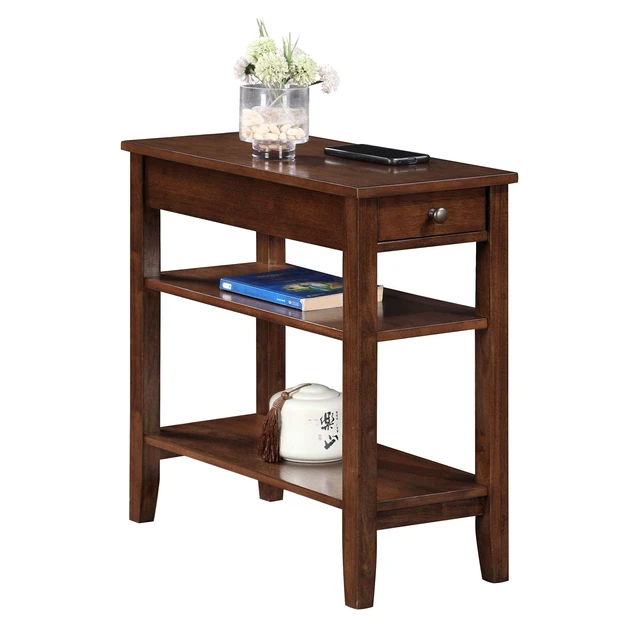 Alt view image 3 of 7 - American Heritage Chairside End Table 23.25" - Classic Narrow Side Accent with Storage Drawer & Shelves for Modern Living Room or Transitional Bedroom Nightstand, Espresso