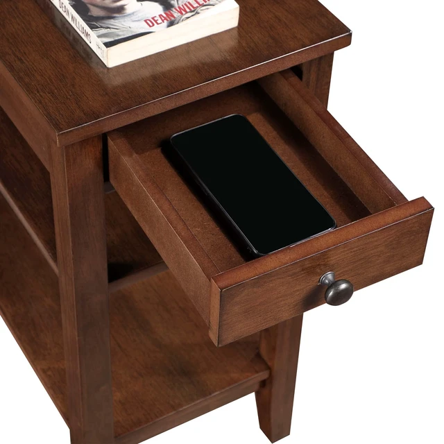 Alt view image 4 of 7 - American Heritage Chairside End Table 23.25" - Classic Narrow Side Accent with Storage Drawer & Shelves for Modern Living Room or Transitional Bedroom Nightstand, Espresso