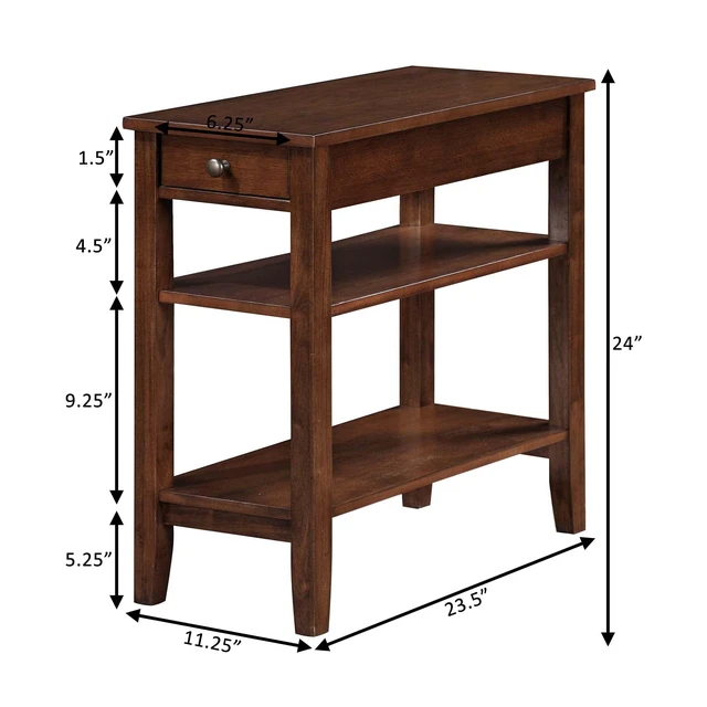Alt view image 5 of 7 - American Heritage Chairside End Table 23.25" - Classic Narrow Side Accent with Storage Drawer & Shelves for Modern Living Room or Transitional Bedroom Nightstand, Espresso