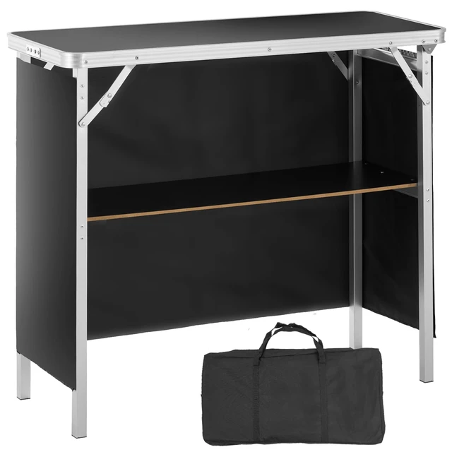Main image of Folding Portable Bar Table, Tradeshow Podium Table for Indoor, Outdoor, Party, Picnic, Exhibition, Includes Carrying Case, Storage Shelf and Black Skirt, 38.39" x 15.16" x 34.25"