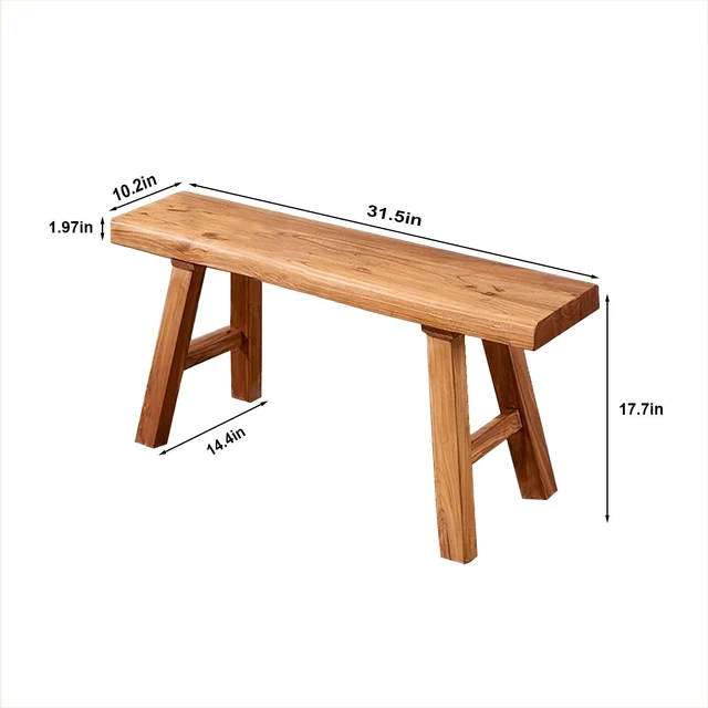 Alt view image 3 of 7 - Wooden Bench Indoor Rustic Farmhouse Narrow Entryway Bench with Slim Skinny Design, Natural Solid Wood, Perfect for Dining Room, Bedroom, or End of Bed, 31.5in Length