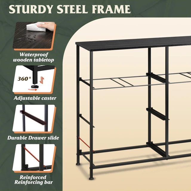 Alt view image 6 of 7 - Wide Dresser for Bedroom, 8 Drawer Chest of Drawers, Black Wood Grain | 8 roomy fabric drawers, Wide storage design, Bedroom or closet use, Sturdy steel frame, Smooth wood tabletop