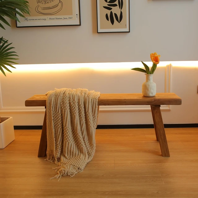 Alt view image 5 of 7 - Wooden Bench Indoor Rustic Farmhouse Narrow Entryway Bench with Slim Skinny Design, Natural Solid Wood, Perfect for Dining Room, Bedroom, or End of Bed, 31.5in Length