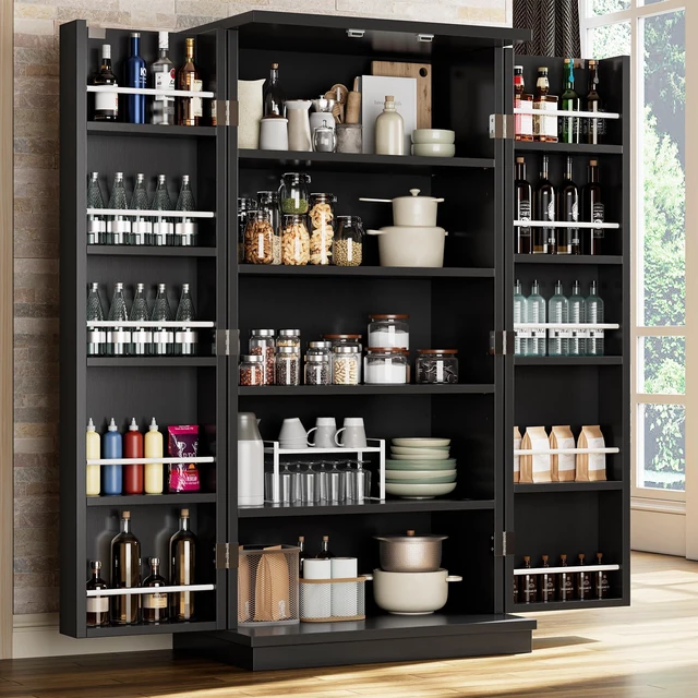 Main image of 47'' Kitchen Pantry Cabinet, 5-Layer Storage Cupboard, Black | Adjustable Shelves, for Organizing and Storing Food Items, Versatile Buffet Sideboard, for Kitchen, Bathroom and Laundry