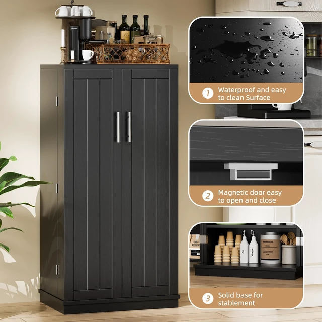 Alt view image 2 of 5 - 47'' Kitchen Pantry Cabinet, 5-Layer Storage Cupboard, Black | Adjustable Shelves, for Organizing and Storing Food Items, Versatile Buffet Sideboard, for Kitchen, Bathroom and Laundry