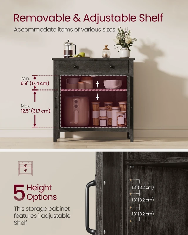 Alt view image 2 of 6 - Buffet Cabinet, Coffee Bar with a Drawer, Adjustable Shelf | Sideboard Storage with Cable Hole, Drawer Divider, Antique Charcoal, LIRY Collection UBBK341B02