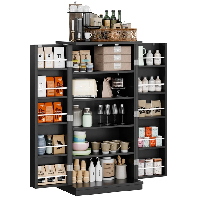 Alt view image 5 of 5 - 47'' Kitchen Pantry Cabinet, 5-Layer Storage Cupboard, Black | Adjustable Shelves, for Organizing and Storing Food Items, Versatile Buffet Sideboard, for Kitchen, Bathroom and Laundry
