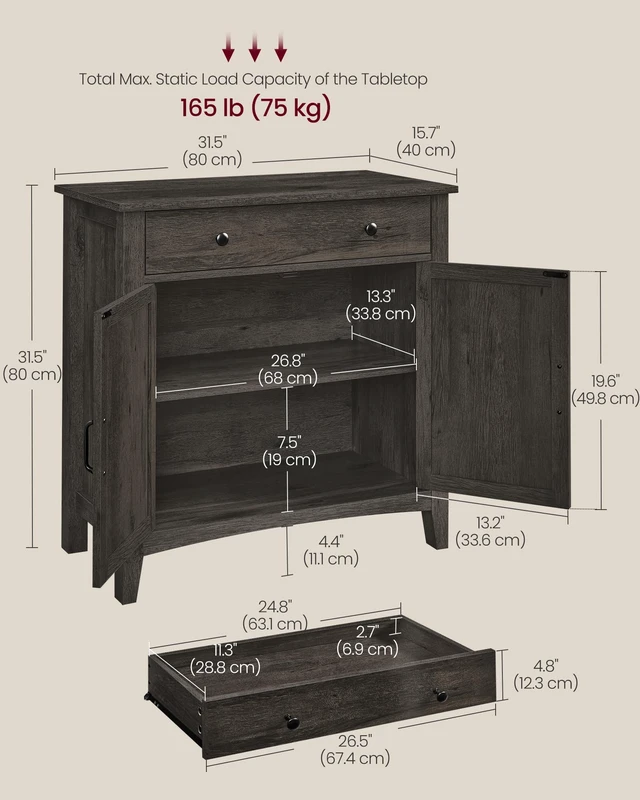 Alt view image 6 of 6 - Buffet Cabinet, Coffee Bar with a Drawer, Adjustable Shelf | Sideboard Storage with Cable Hole, Drawer Divider, Antique Charcoal, LIRY Collection UBBK341B02
