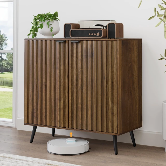 Main image of Fluted Sideboard Cabinet, Freestanding Walnut Buffet Cabinet with Adjustable Shelf, Wood Storage Cabinet for Living Room, Entryway, Hallway