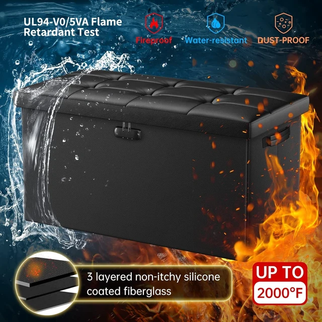 Alt view image 6 of 7 - Storage Ottoman Bench,Fireproof Folding Bench with Lock,30 Inches FireWater Resistant Storage Chest Foot Rest Stool Leather Bedroom Bench with Storage Safe for Document,Valuables,Black