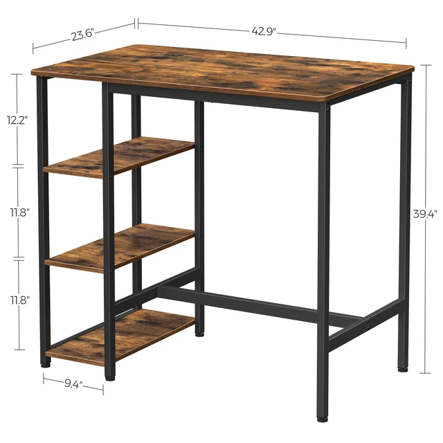 Alt view image 2 of 7 - Bar Table with Sturdy Metal Frame, Easy Assembly, Industrial Design, 23.6 x 42.9 x 39.4 inches, Rustic Brown