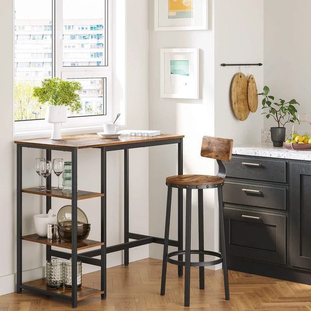 Alt view image 3 of 7 - Bar Table with Sturdy Metal Frame, Easy Assembly, Industrial Design, 23.6 x 42.9 x 39.4 inches, Rustic Brown