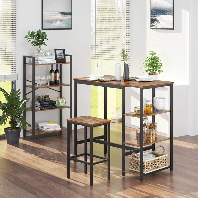 Alt view image 4 of 7 - Bar Table with Sturdy Metal Frame, Easy Assembly, Industrial Design, 23.6 x 42.9 x 39.4 inches, Rustic Brown