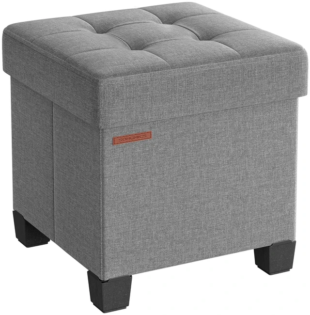 Main image of Storage Ottoman, Small Foot Rest, 15 x 15 x 15.7 Inches | Foot Stool with Legs, Load up to 661.4 lb, for Living Room, Bedroom, Dorm, Gray and Yellow, MELISA Collection ULSF014G02