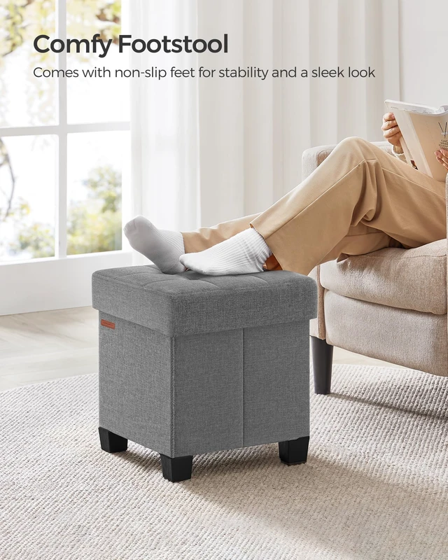 Alt view image 3 of 7 - Storage Ottoman, Small Foot Rest, 15 x 15 x 15.7 Inches | Foot Stool with Legs, Load up to 661.4 lb, for Living Room, Bedroom, Dorm, Gray and Yellow, MELISA Collection ULSF014G02