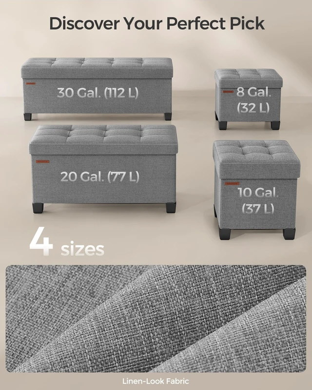 Alt view image 5 of 7 - Storage Ottoman, Small Foot Rest, 15 x 15 x 15.7 Inches | Foot Stool with Legs, Load up to 661.4 lb, for Living Room, Bedroom, Dorm, Gray and Yellow, MELISA Collection ULSF014G02