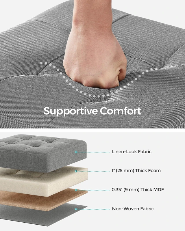 Alt view image 2 of 7 - Storage Ottoman, Small Foot Rest, 15 x 15 x 15.7 Inches | Foot Stool with Legs, Load up to 661.4 lb, for Living Room, Bedroom, Dorm, Gray and Yellow, MELISA Collection ULSF014G02