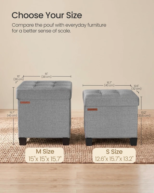 Alt view image 7 of 7 - Storage Ottoman, Small Foot Rest, 15 x 15 x 15.7 Inches | Foot Stool with Legs, Load up to 661.4 lb, for Living Room, Bedroom, Dorm, Gray and Yellow, MELISA Collection ULSF014G02