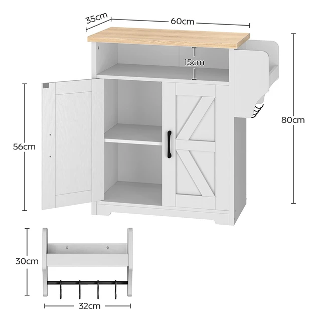 Alt view image 3 of 7 - Coffee Bar Cabinet, Kitchen Island with Storage, Farmhouse Sideboard Buffet Cabinet with Dual-Purpose Floating Shelf and Hooks, for Kitchen Living Room, White and Natural KF22WN