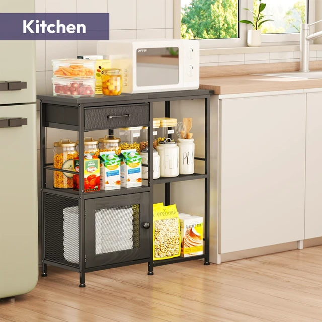Alt view image 3 of 7 - Coffee Bar Cabinet for Home - Farmhouse Coffee Stand Station Multi-Purpose Storage Cabinet with Adjustable Feet, Drawers - Kitchen Bar Table for Living Room, Corner, Small Space, Black