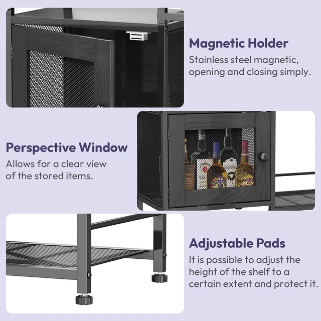 Alt view image 6 of 7 - Coffee Bar Cabinet for Home - Farmhouse Coffee Stand Station Multi-Purpose Storage Cabinet with Adjustable Feet, Drawers - Kitchen Bar Table for Living Room, Corner, Small Space, Black