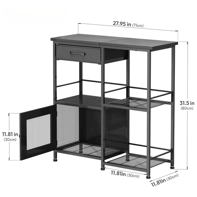 Alt view image 7 of 7 - Coffee Bar Cabinet for Home - Farmhouse Coffee Stand Station Multi-Purpose Storage Cabinet with Adjustable Feet, Drawers - Kitchen Bar Table for Living Room, Corner, Small Space, Black