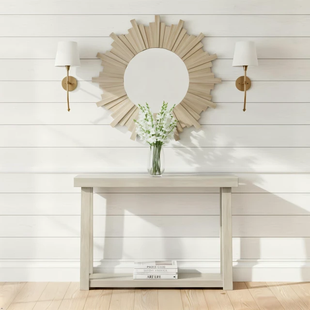 Main image of Classic Console Table, with Shelf, 46 Inch, Seashell | Non-Toxic Finishes, Versatile Design, Built-In Storage, Elegant Details, Easy Assembly, Quick Setup, Solid Wood