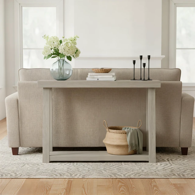Alt view image 3 of 5 - Classic Console Table, with Shelf, 46 Inch, Seashell | Non-Toxic Finishes, Versatile Design, Built-In Storage, Elegant Details, Easy Assembly, Quick Setup, Solid Wood