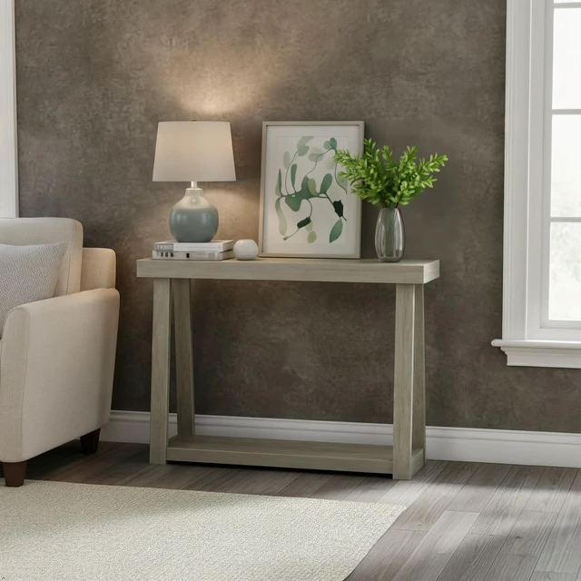 Alt view image 2 of 5 - Classic Console Table, with Shelf, 46 Inch, Seashell | Non-Toxic Finishes, Versatile Design, Built-In Storage, Elegant Details, Easy Assembly, Quick Setup, Solid Wood