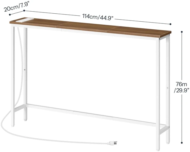 Alt view image 2 of 7 - Narrow Console Table with Power Outlets, 44.9 Inches Sofa Table Slim | Behind Couch Table, Entryway Table with Display Shelf, for Living Room, Foyer, Hallway, Walnut and White WH114UXG01