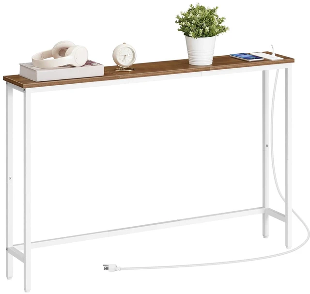 Alt view image 3 of 7 - Narrow Console Table with Power Outlets, 44.9 Inches Sofa Table Slim | Behind Couch Table, Entryway Table with Display Shelf, for Living Room, Foyer, Hallway, Walnut and White WH114UXG01