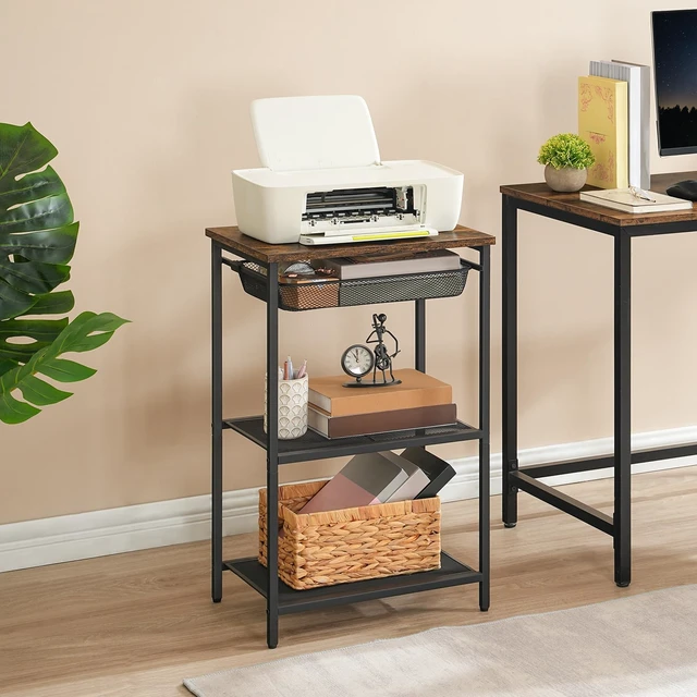 Alt view image 5 of 7 - Tall Side Table, Industrial Tall End Table with Metal Mesh Drawer | Telephone Table with Storage Shelves for Living Room, Bedroom, Hallway, Home Office, Easy Assembly, Rustic Brown and Black
