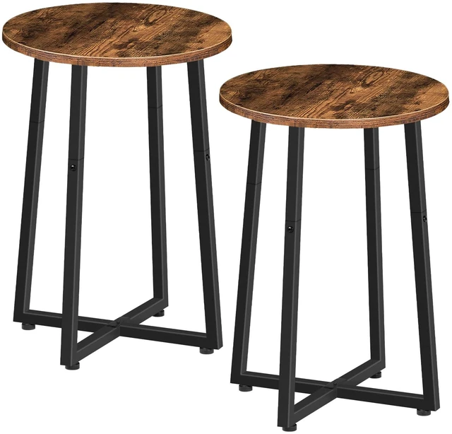 Main image of Side Tables, Round End Accent Tables with Sturdy Metal Frame | Set of 2, 15.7" Round Nightstands, for Living Room, Bedroom, Balcony, Office, Rustic Brown and Black