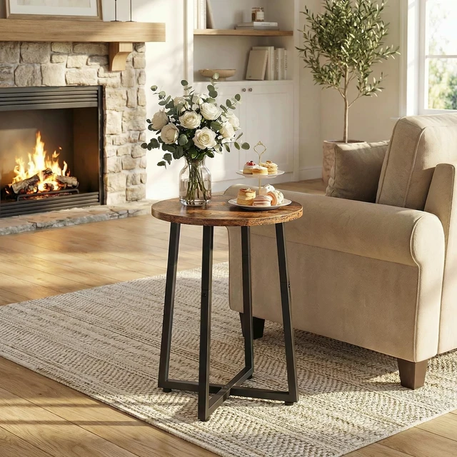 Alt view image 6 of 7 - Side Tables, Round End Accent Tables with Sturdy Metal Frame | Set of 2, 15.7" Round Nightstands, for Living Room, Bedroom, Balcony, Office, Rustic Brown and Black
