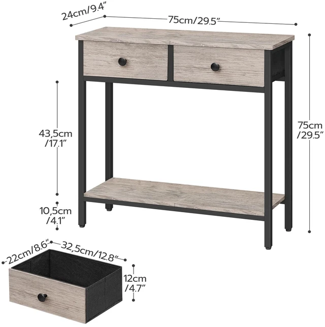 Alt view image 6 of 7 - 29.5" Narrow Console Table with 2 Fabric Drawers, Entryway Table | Small Sofa Table with 2-Tier Storage Shelves, Behind Couch Table, for Living Room, Hallway, Greige and Black BG71XG01