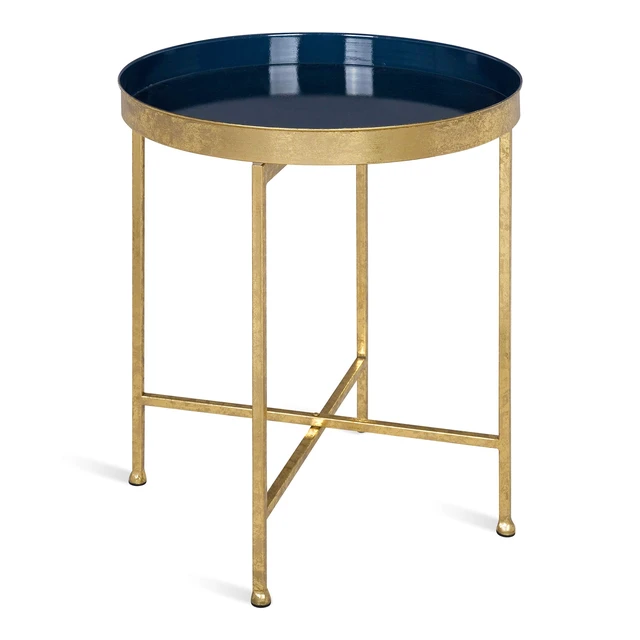 Main image of Celia Metal Foldable Round Accent Table, 18.25" x 18.25" x 22", Navy Surface and Gold Frame, Modern Minimalist Design and Detachable Magnetic Tabletop