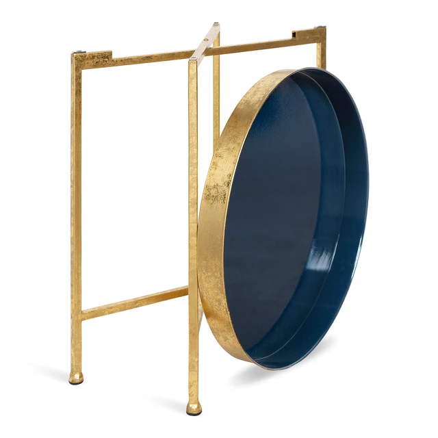 Alt view image 5 of 7 - Celia Metal Foldable Round Accent Table, 18.25" x 18.25" x 22", Navy Surface and Gold Frame, Modern Minimalist Design and Detachable Magnetic Tabletop