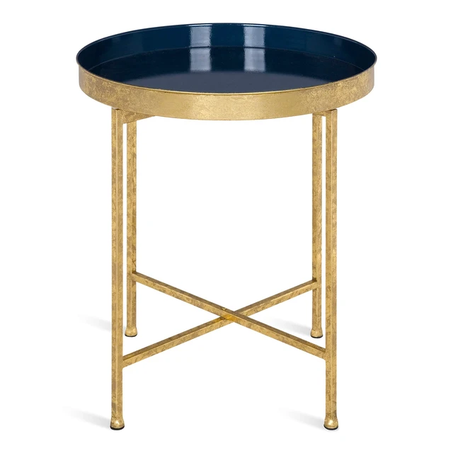 Alt view image 3 of 7 - Celia Metal Foldable Round Accent Table, 18.25" x 18.25" x 22", Navy Surface and Gold Frame, Modern Minimalist Design and Detachable Magnetic Tabletop