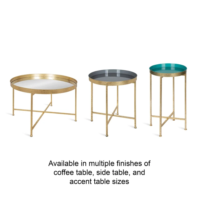 Alt view image 7 of 7 - Celia Metal Foldable Round Accent Table, 18.25" x 18.25" x 22", Navy Surface and Gold Frame, Modern Minimalist Design and Detachable Magnetic Tabletop