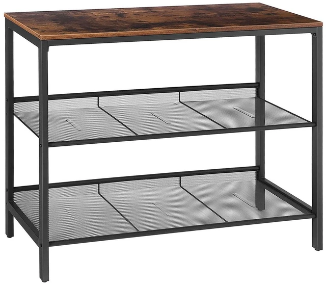 Main image of Console Table, Sofa Table with 2 Flat or Slant Adjustable Mesh Shelf | Hallway Table and Sideboard in Entryway, Living Room Corridor, Easy Assembly, Industrial, Rustic Brown and Black BF01XG01