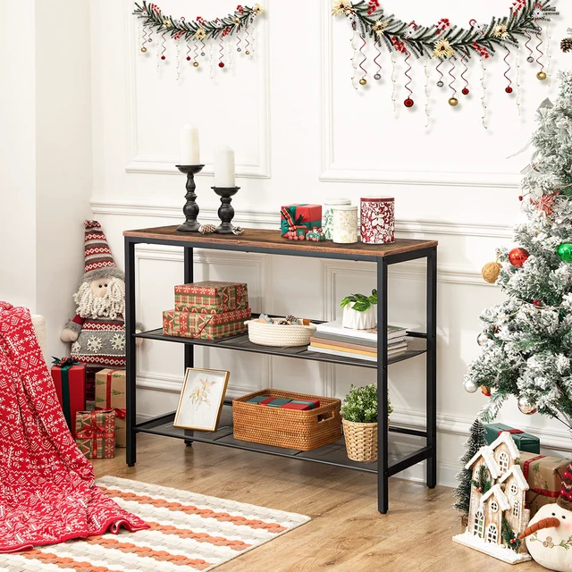 Alt view image 2 of 7 - Console Table, Sofa Table with 2 Flat or Slant Adjustable Mesh Shelf | Hallway Table and Sideboard in Entryway, Living Room Corridor, Easy Assembly, Industrial, Rustic Brown and Black BF01XG01