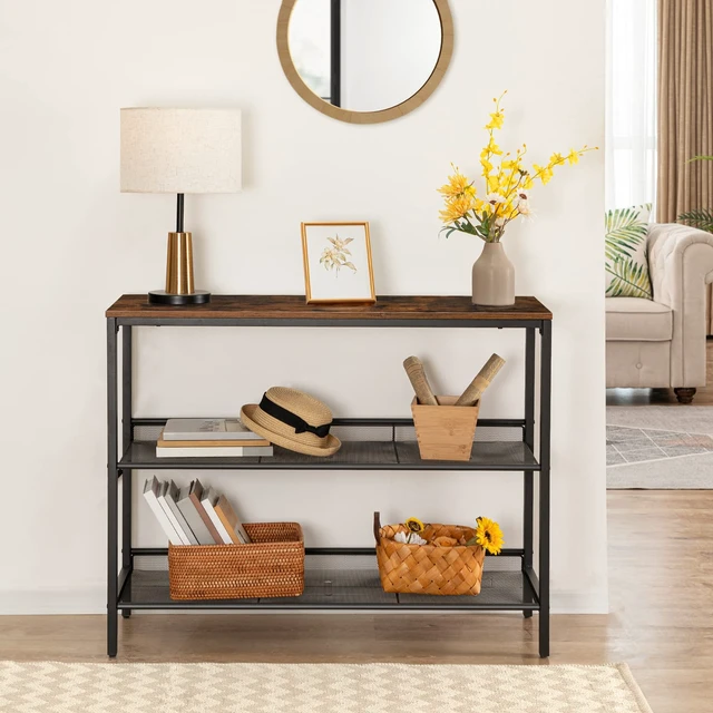 Alt view image 3 of 7 - Console Table, Sofa Table with 2 Flat or Slant Adjustable Mesh Shelf | Hallway Table and Sideboard in Entryway, Living Room Corridor, Easy Assembly, Industrial, Rustic Brown and Black BF01XG01