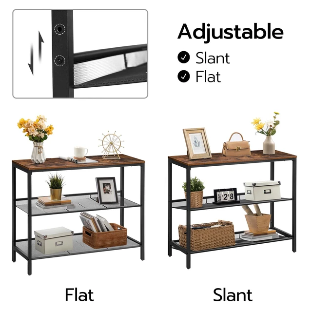 Alt view image 4 of 7 - Console Table, Sofa Table with 2 Flat or Slant Adjustable Mesh Shelf | Hallway Table and Sideboard in Entryway, Living Room Corridor, Easy Assembly, Industrial, Rustic Brown and Black BF01XG01