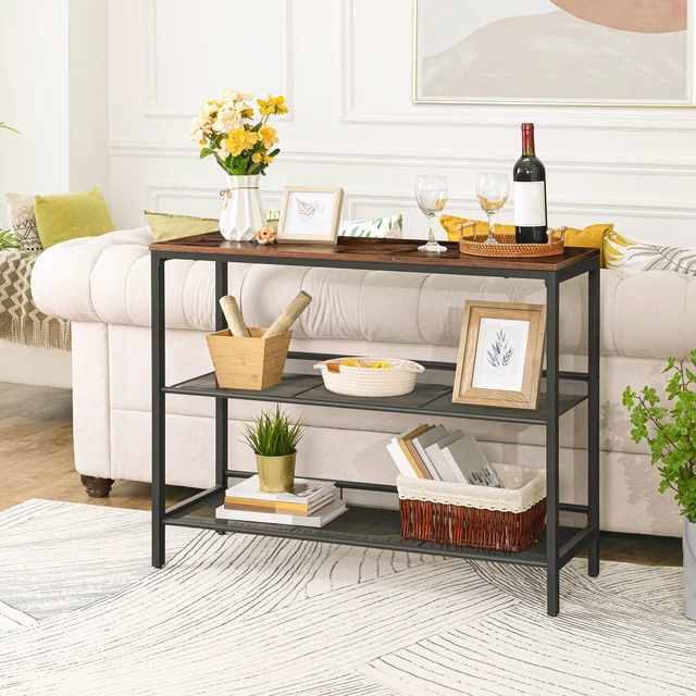 Alt view image 5 of 7 - Console Table, Sofa Table with 2 Flat or Slant Adjustable Mesh Shelf | Hallway Table and Sideboard in Entryway, Living Room Corridor, Easy Assembly, Industrial, Rustic Brown and Black BF01XG01